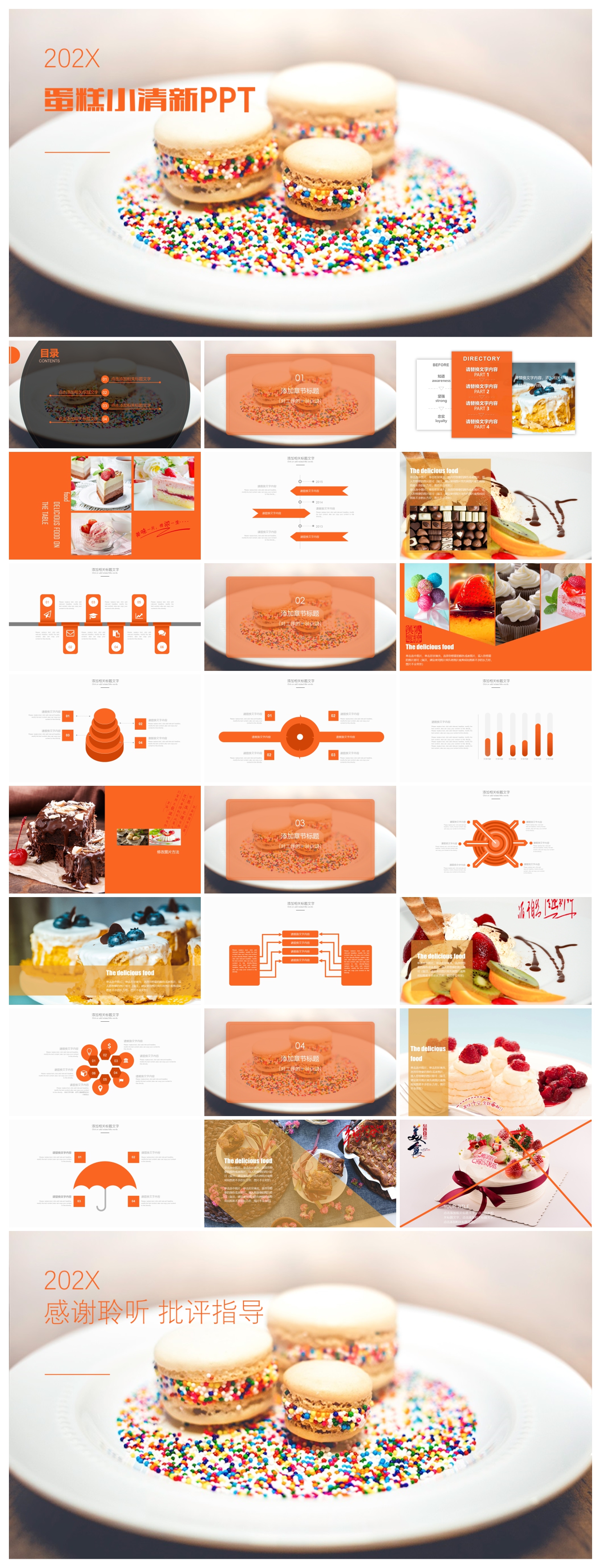 小清新蛋糕甜点展示品牌宣传PPT模板