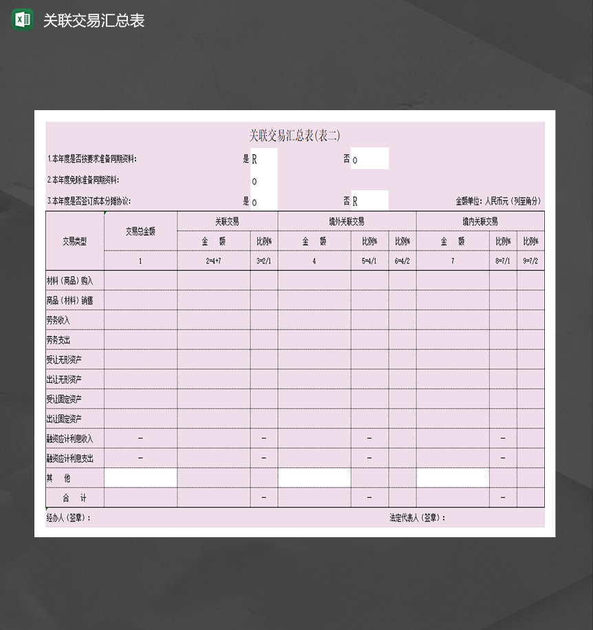 财务收支会计资产明细关联交易汇总表统计Excel模板