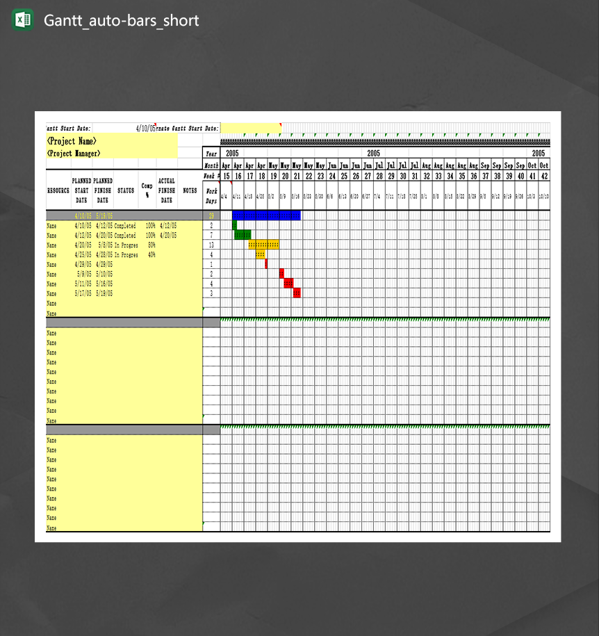 任务数据统计甘特图梯形进度明细报表英文版本Excel模板