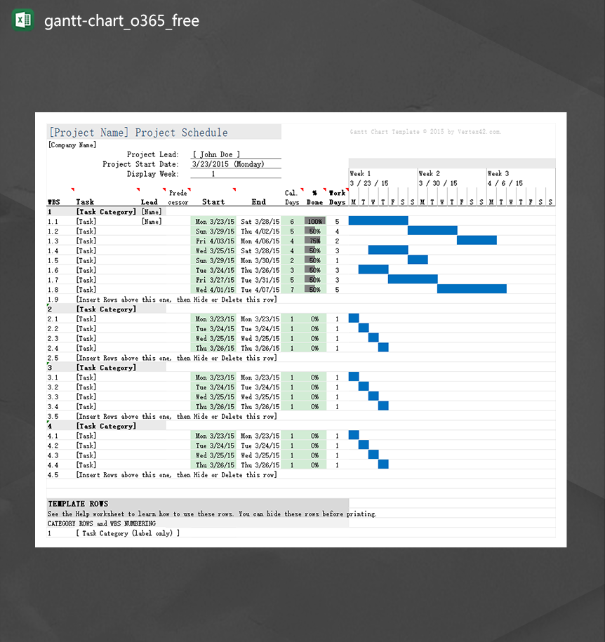 公司项目进度英文版本Project Schedule图报表Excel模板