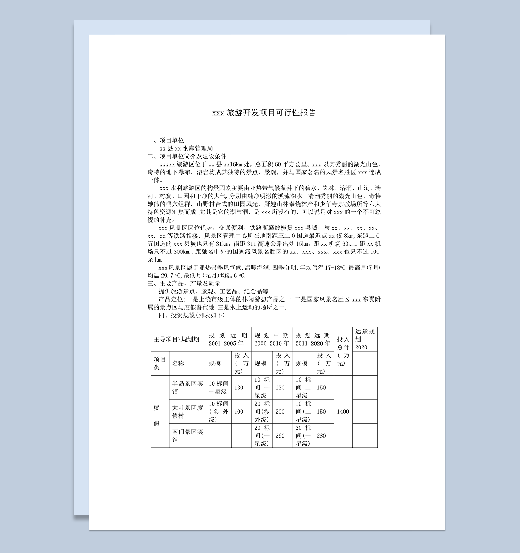 三清湖旅游开发项目可行性报告word模板